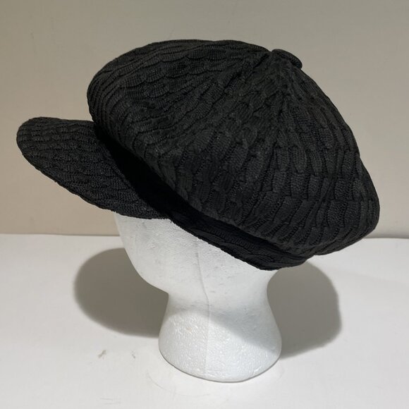 Vintage Suzanne Somers Cable Stitch Newsboy Hat Cabbie Black One Size Retro 80s - Picture 4 of 8